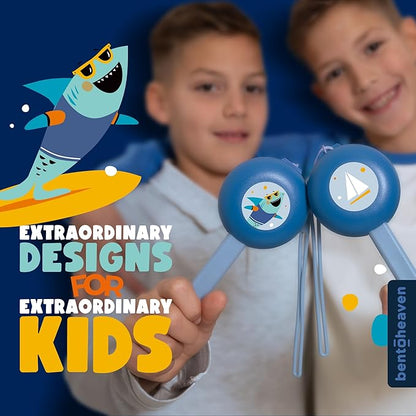 Bentoheaven Kids Travel Utensils with Case, Food-Grade Stainless Steel & BPA-Free Plastic, Travel Kid Cutlery Set, Dishwasher Safe Fork, Spoon & Case, Reusable Flatware, Silverware for Kids (Shark)