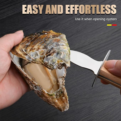 Oyster Knife Shucker Set Oyster Shucking Knife with Wooden holder Oyster Shucking Clamp Seafood Tools (Brown)