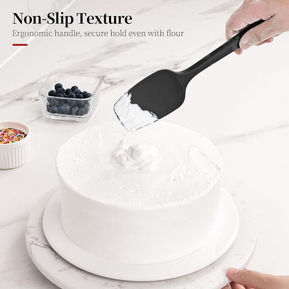 600ºF Heat Resistant Spatulas, High Heat Food Safe Semless Kitchen Silicone Spoon Spoonula Scraper Set for Cooking Baking Mixing Scraping Stirring Nonstick Cookware Pan Bowl (3Pcs,Black)
