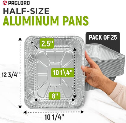 Aluminum Foil Pans - Half-Size 9" x 13", Pack of 25 - USA-Made Disposable Aluminum Trays for Steam Table & Chafing Racks - Great for Baking, Catering, BBQ, Parties, Food Delivery