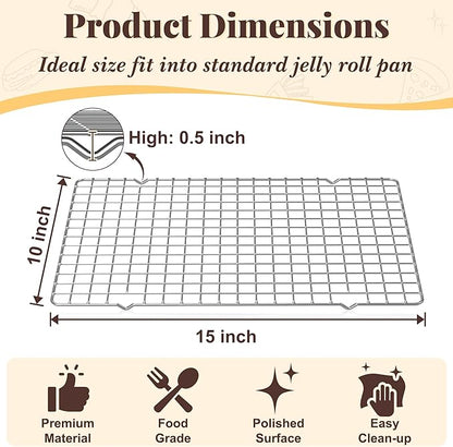 Cooling Racks for Cooking and Baking - 2 PCS 10" x 15" Grid Wire Baking Rack for Oven Cooking, Baking, Grilling, Roasting - Dishwasher Safe Bacon Rack - Fits Jelly Roll Cookie Sheet Pan
