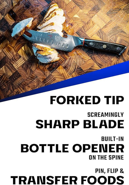 Dalstrong Pitmaster BBQ & Meat Knife - 6.5 inch - Shogun Series ELITE - Forked Tip & Bottle Opener - Japanese AUS-10V Super Steel - G10 Handle - Razor Sharp Kitchen Knife - w/Sheath