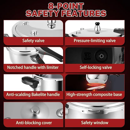 Stainless Steel Pressure Cooker 8 Quart, Stove Top & Induction Compatible, Heavy-Duty Multi-Safety System, Food-Grade for Home Commercial Use, Deeluban
