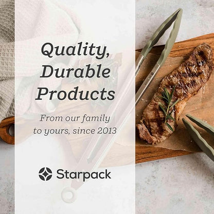 Starpack 'Get a Grip' Silicone Kitchen Tongs for Cooking (2Pcs) - BBQ Tongs for Grill Heat Resistant to 600°F - Stainless Steel Kitchen Utensils w/Non Stick Silicone Tips - 9",12" for Serving Food