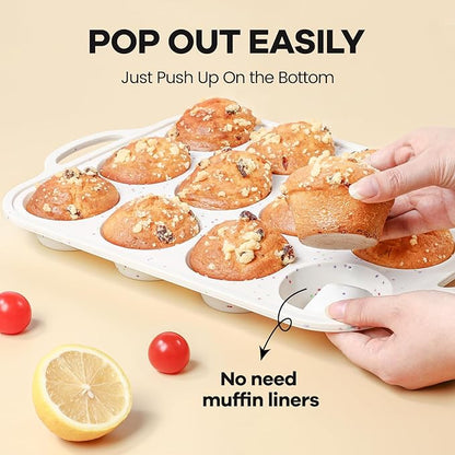 Silicone Muffin Pans for Baking 1 Pack, 2.8 Inch with Metal Reinforced Frame, Regular Size Nonstick Silicone Cupcake Pan 12 Cups for Baking Homemade Muffins, Cupcakes, Dishwasher Safe BPA Free