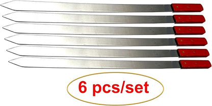 Premium Stainless Steel Barbecue Skewers BBQ Outdoor Grill Skewer stick Barbecue Fork with Solid Wood Handle for Grilling Shish Kebob Koubideh Persian Brazilian Kebab 1" wide + 1 Free Skewer (6pcs)
