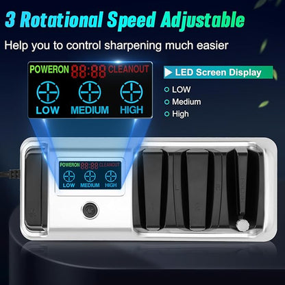 Upgrade 5 in 1 Electric Knife Sharpener with LCD Screen, 3 Rotational Speed Adjustable, 100% Diamond Abrasives, knife sharpener for Straight, Serrated, Meat Cleaver, Ceramic Knives & Scissors, Sliver