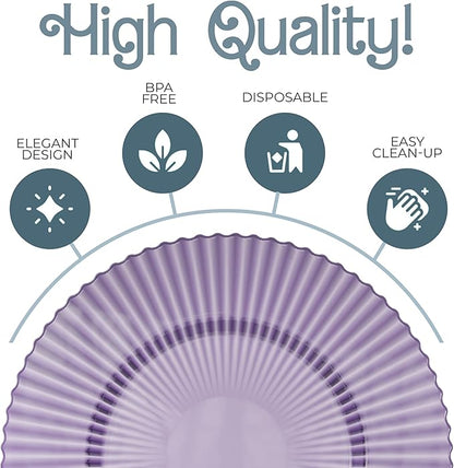 Exquisite 80 Piece Plastic Disposable Plates Set For 40 Guests I 20 X 9 Inch & 40 X 11 Inch Disposable Plastic Plates | Color: Purple | Great for Weddings Parties And Formal Occasions