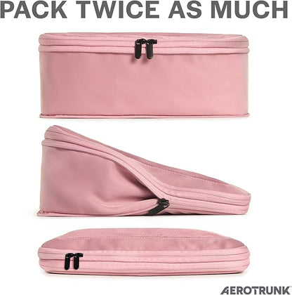 Aerotrunk Compression Packing Cubes for Travel - Luggage Organizer Bags - Double Zipper Packing Cubes for Suitcases (4-Pack, Rose)