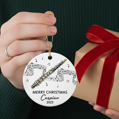 Personalized Text Year Name Piccolo Player Ceramic Ornament, Customized Piccolo Instrument Christmas Hanging Ornament Gift for Dad Mom Husband Wife Brother Sister, Unique Piccolos Piccolo Ornaments