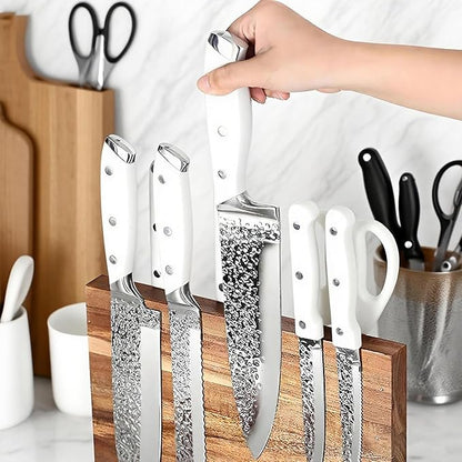 Magnetic Knife Block Stand, Kitchen Counter Organizer, Double-Sided Kitchen Knife Holder, Acacia Wood, Universal Storage Organizer, 11.7 x 8.6 x 4 inches