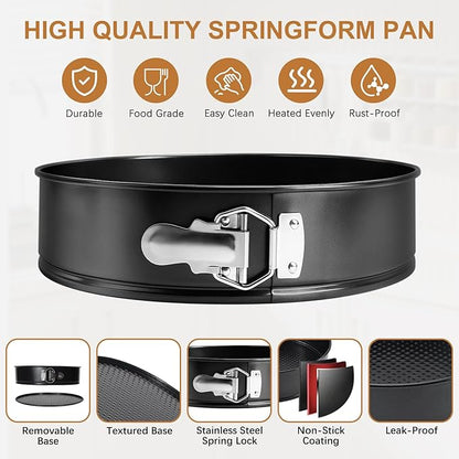 WERTIOO 138pcs Springform Cake Pan Sets for Baking with Cake Decorating Kit, 3 Round Non-Stick Cake Pans Set (6, 8, 10 inches), Leak-Proof Cheesecake Baking Pans with Icing Tips, Cake Leveler & eBook
