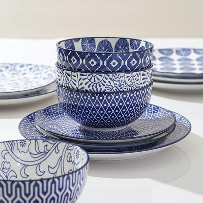 Selamica Ceramic Dinnerware Sets for 6, 24 Piece Plates and Bowls Sets, Highly Chip and Crack Resistant Dishes Set-Dishwasher & Microwave & Oven Safe, Vintage Blue