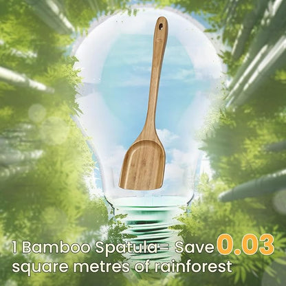 GEEKHOM Bamboo Spatulas for Nonstick Cookware, 13 Inch Wooden Kitchen Utensils, 2 Pack Flat Wood Spatula Turners for Cooking Stirring, Flipper for Pancake, Fish, Egg