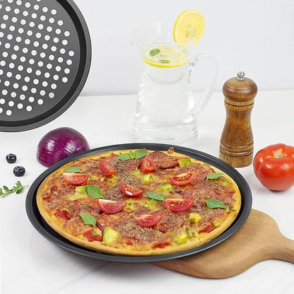 11 inch Pizza Pan With Holes, Carbon Steel Perforated Non-Stick Bakeware for Home Kitchen Oven, 2 Pack