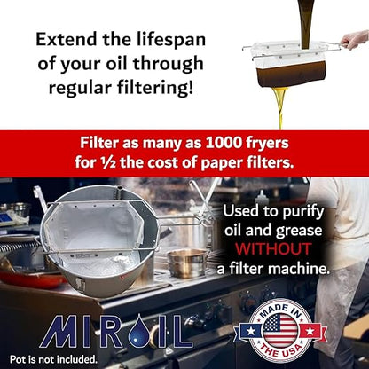 MirOil Silver Pot Filter Bag & Frame Combination Set, Compatible with MirOil 60L and 60LC Oil Filter Pail, Handles Hot & Cold Cooking Oil & Filters Up to 70 Lb. Polishing Oil, B6PS Pot Combo