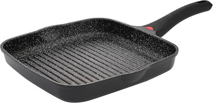 11 Inch Non Stick Grill Pan Granite Coated with Pour Spout - Lightweight 2.66 Quart Grill Pan for Indoor Cooking with Grip Handle - Induction Compatible PFOA Free Stove Top (Black)