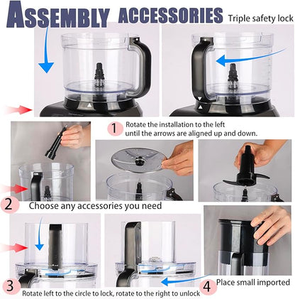 14 Cup Food Processor, French-Fry-Cutter, Blending, Mixing, Shredding, and Slicing, Meat and Vegetable Chopping, Doughing for Home Use, Mincing, and Pureeing,4 Speeds,600W