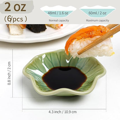 Dipping Bowls Set of 6, Ceramic Soy Sauce Dishes, 2 oz Dipping Sauce Cups, chrysanthemum Round Small Side Dish Dishes for Dipping Sushi Tomato Soy Sauce Dish Condiment Finger Bowls