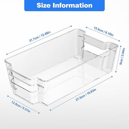 Clear Refrigerator Storage Bins, 8-Piece Set, Stackable Kitchen Organizer Containers for Fridge and Pantry (Clear 8 Pack-12.4"*6.1"*3.4")