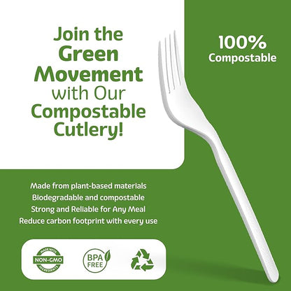 100% Compostable PLA Forks Bulk Pack 400 Pcs Biodegradable Disposable Plastic Cutlery Utensils