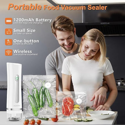 Vacuum Sealer with 30 Bags, Handheld Sealer with Visible Water Tank, Portable for 6X Freshness, Sous Vide & Kitchen Storage