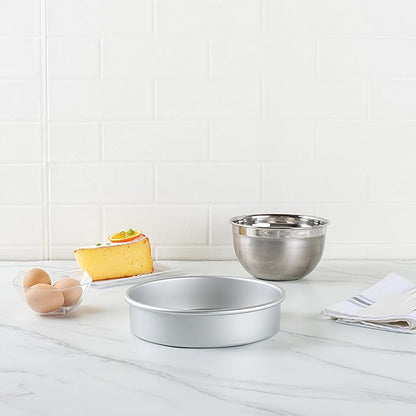Restaurantware-Met Lux 8 x 2 Inch Straight-Sided Baking Tins, 12 Round Cake Pans - Oven-Ready, Freezable, Anodized Aluminum Round Baking Pans, Greaseproof, For Layer Birthday Cakes