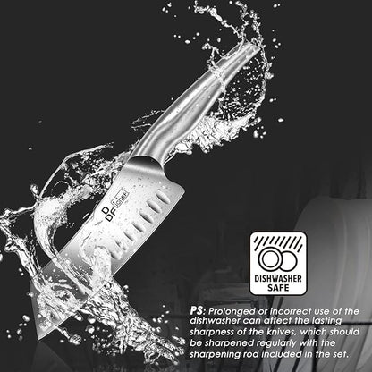 Kitchen Knife Set with Block, DDF iohEF 16 PCS Knife Sets for Kitchen with Block Japanese Stainless Steel, Ultra Sharp Chef Knife Set with Sharpener