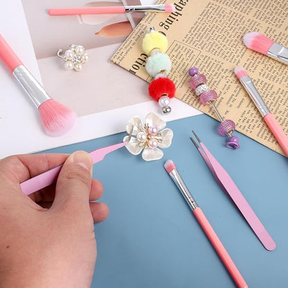 9 Pieces Candy Cookie Decoration Brush, Cake Decorating Tool Set Pastry Brush and Stainless Steel Pasta Tweezers or Baking Fondant DIY Cake Sugar(Pink Color)