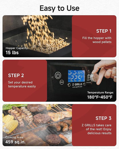 Z GRILLS ZPG-450A2 Wood Pellet Grill & Smoker, PID V2.1 Controller, 459 Sq in Cook Area, Foldbale Shelf, Meat Probe, Rain Cover, 8 in 1 BBQ Grill Outdoor Auto Temperature Control, Bronze