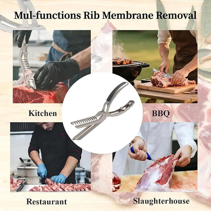 Rib Prep Tool Pro,Stainless Steel Rib Membrane Removal Tool,Professional Boning Tongs Rib Prep Tool for BBQ Enthusiasts,Ergonomic Handle for Easy Membrane Removal(1 PCS)