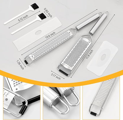 2 Packs Stainless Steel Lemon Zester, Cheese Grater with Handle,Protective Covers & Cleaning Brushes, Zester Tool for Cheese, Lemon, Garlic, Nutmeg, Chocolate, Fruits, Vegetables, Ginger Grater