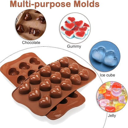 Heart Chocolate Molds Silicone, Small Gummy Molds Shaped Heart for Fondant/Fruit Snacks, Candy Molds Silicone for Valentine/Anniversary/Wedding, Wax Melt Molds 15 Cavities, 8 ml