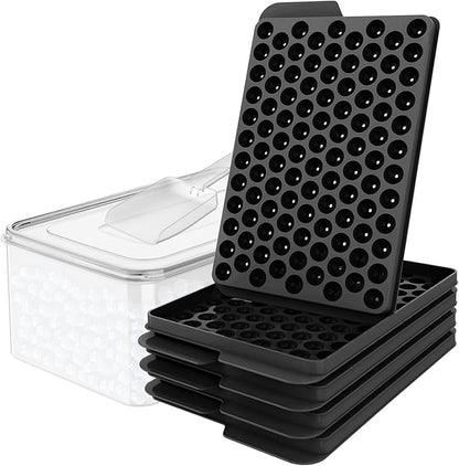 WIBIMEN Mini Ice Cube Trays, Small Tiny Round Pebble Crushed Nugget Ice Trays for Freezer with Lid - Chilling Drinks Coffee Juice(4 Pack/0.55In - Black)