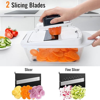 12 Blade All-in-1 Vegetable Chopper Mandoline Slicer with Container, Spiralizer with Contianers, Food Chopper, Onion Chopper, Veggie Cutter for Salad, Kitchen Gadgets Accessories Essentials, White