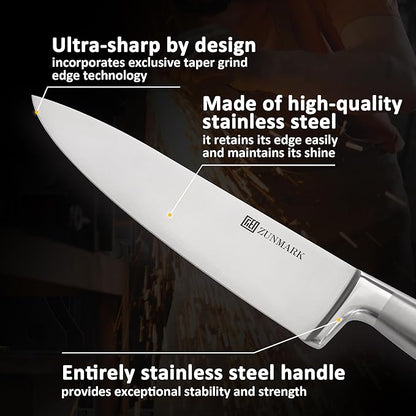 Magnetic Knife Block Set, 7pcs Ultra Sharp Knife Set with Shears, Space-Saving Design for Home and Professional Kitchens, Silver