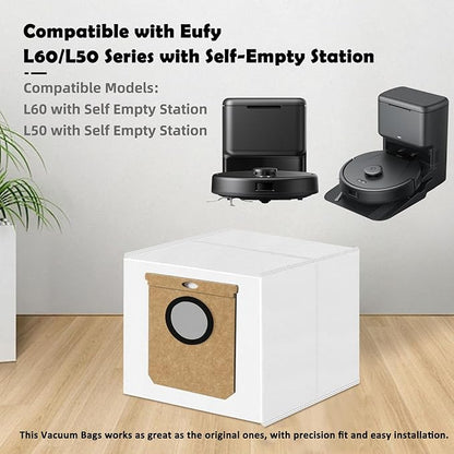 12 Pack L60 L50 Dust Bags Compatible with Eufy L60 SES, L50 SES Robot Vacuum Self-Empty Station, Upgraded 3 L Large Vacuum Replacement Bags