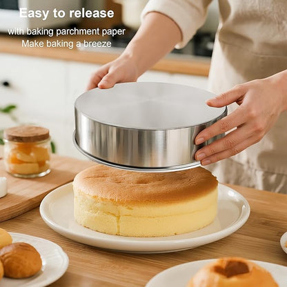 8 Inch Round Cake Pans Set of 3, Nonstick Stainless Steel Baking Pans Set with 100PCS Parchment Papers, Durable Birthday Christmas Circle Layer Cake Pans, Cake Pans Sets for Baking, Dishwasher Safe