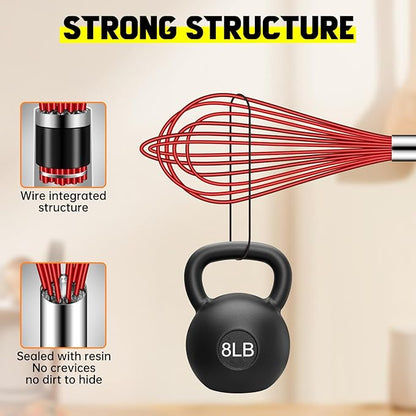 HOTEC 4 Pieces Silicone Whisks Set, Wire Balloon Whisks for cooking Egg Beater, Non-slip Handle Whisk for Non-stick Cookware Perfect for Cooking, Stirring, Beating and Blending (Multicolor)