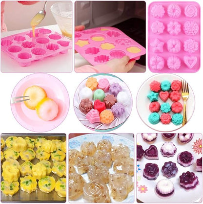 Newk Flower Heart Shape Chocolate Silicone Mold, 4 Packs 12 Cavity Candy Baking Mold for Parties, Festival and DIY Crafts - Green, Blue, Pink, Orange