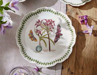 Portmeirion Botanic Garden Lotus Dinner Plate, Mexican Lily - Decorative Porcelain Dish with Butterfly Motif, 11.25" Scalloped Rim Shape for Dining or Display - Microwave, Oven & Dishwasher Safe