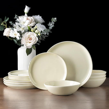 AmorArc Ceramic Dinnerware Sets,Handmade Reactive Glaze Plates and Bowls Sets,Highly Chip and Crack Resistant | Dishwasher & Microwave Safe Dishes Set, Service for 6 (18pc)