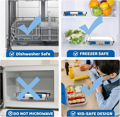 Stainless Steel Lunch Box 1000ml - 3 Compartment Bento Box for Kids & Adults, Leakproof Food Container, BPA-Free Metal Lunch Box with Silicone Seal, Eco-Friendly/Dishwasher Safe (Blue)