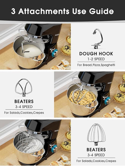 Stand Mixer, 9.5 Qt 660W, 6-Speed Tilt-Head Food Dough Mixer, Electric Kitchen Mixer with Dough Hook, Flat Beater & Wire Whisk, Mixing Bowl (9.5-QT, Black)
