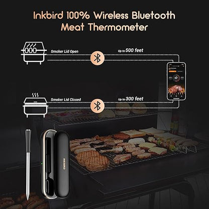 INKBIRD Meat Thermometer Wireless, Smart Bluetooth Meat Thermometer, IP67 Waterproof Wireless Meat Probe with Rechargeable Box for Outdoor Grill Smoker BBQ Rotisserie iOS & Android App