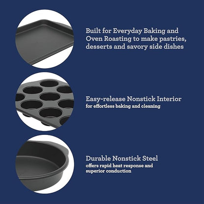 Oster Teston 5 Piece Carbon Steel Baking Pans Bakeware Set w/Premium PFA Free Nonstick - Matte Black