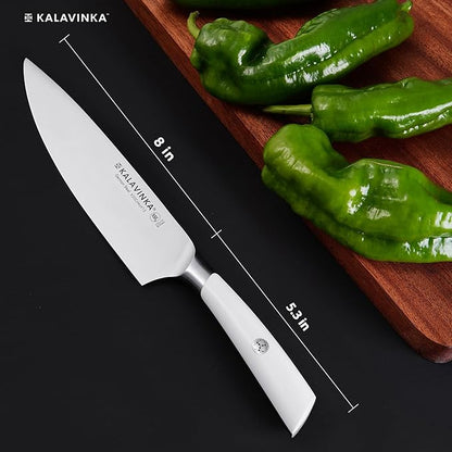 8 Inch Chef Knife, German Steel Razor Sharp Blade, Balanced for Precision Cutting, Kitchen Knife with Gifted Wooden Sheath, BBQ Essentials (SAMJNA)