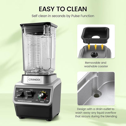 CRANDDI Professional Commercial Blender, Max 1500W, 80oz Pitcher, Powerful Blender with Tamper for Smoothie, Ice Crushing, Variable 9 Speeds Control,110V, K96, Black