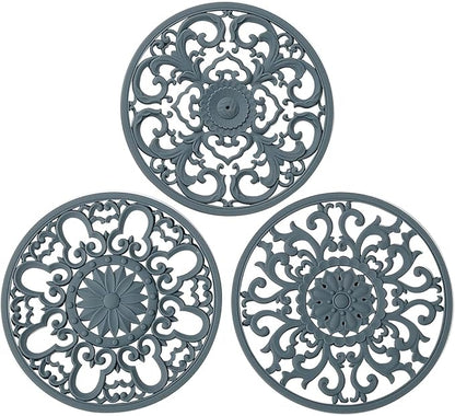 Extra Thick Silicone Trivet Mat for Hot Dishes, Hot Pots and Pans, Pot Holder, Hot Pad to Portect Your Table and Countertop, Kitchen Decor and Accessories,Warm Grey,Set of 3