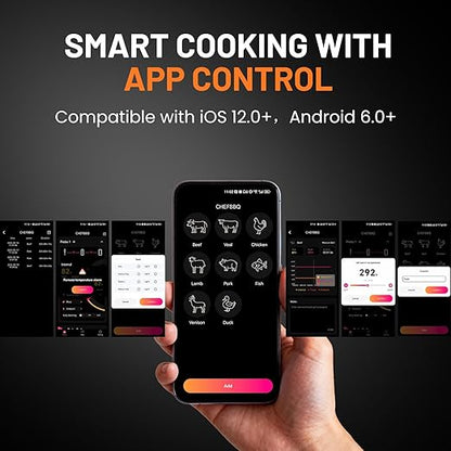 Smart Bluetooth Wireless Meat Thermometer, Real-Time Monitoring Control Digital Thermometer with Smart App, Meat Probe IP67 Waterproof High Accuracy Perfect for BBQ, Oven, Grill & Smoker